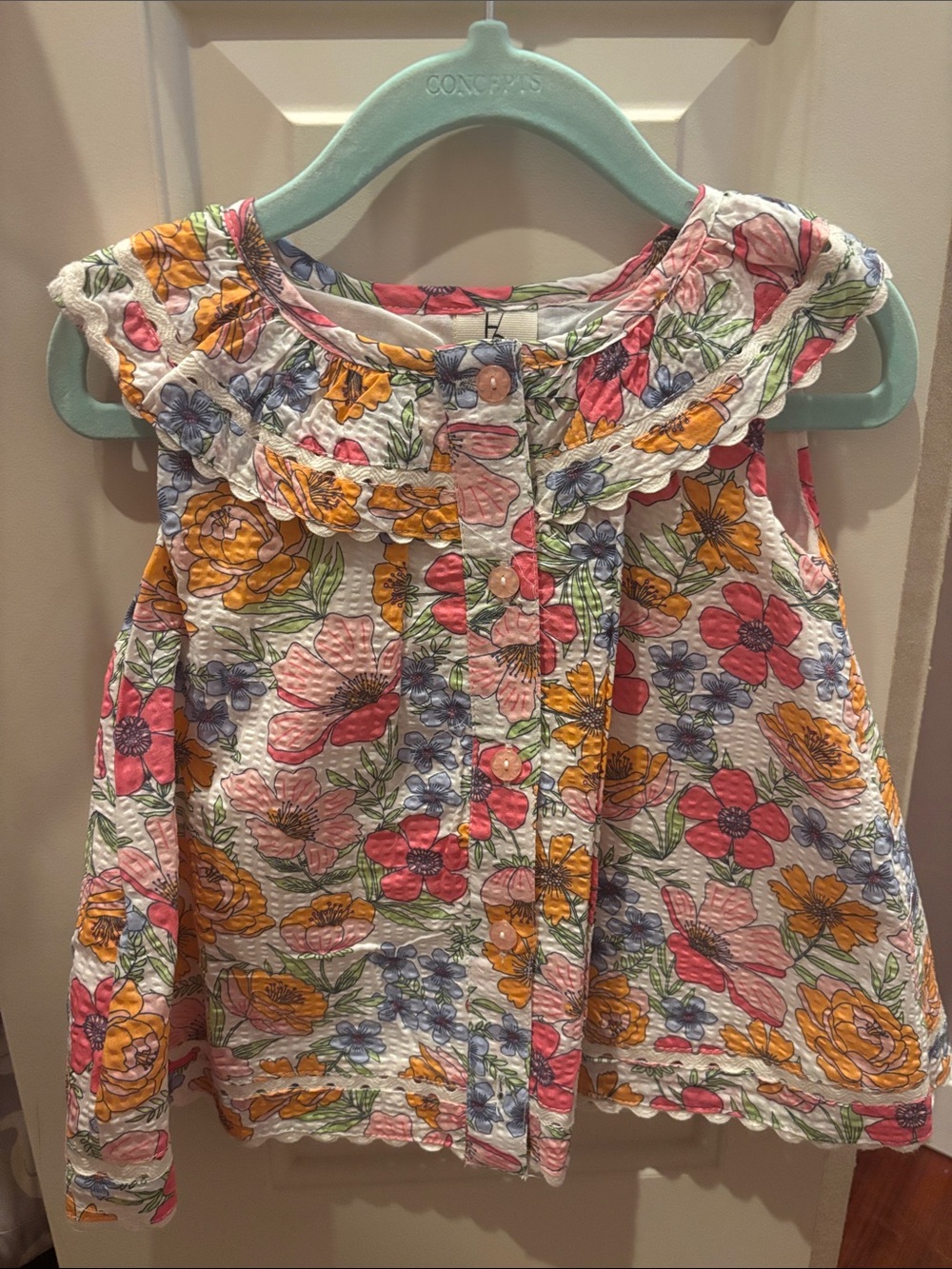 Girls Floral Ruffle Collar Blouse - White Multicolor